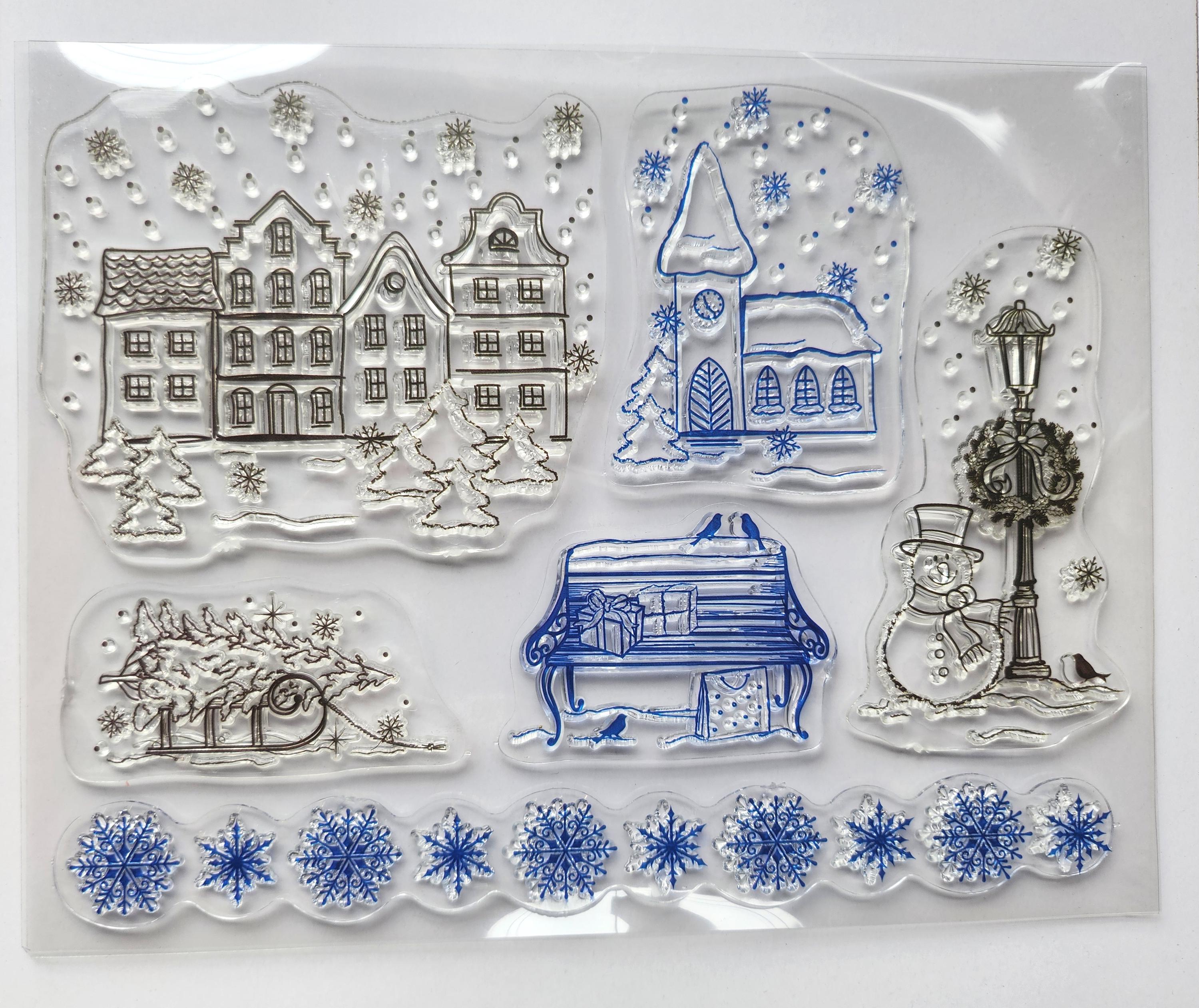 Clear polymer stamp set - Winter scenes- Snowflakes- Christmas 6x4"