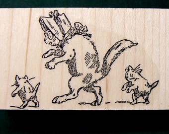 P39 Vintage style Kittens with mom rubber stamp