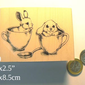 P19 Teacup bunnies, rabbits  Rubber stamp