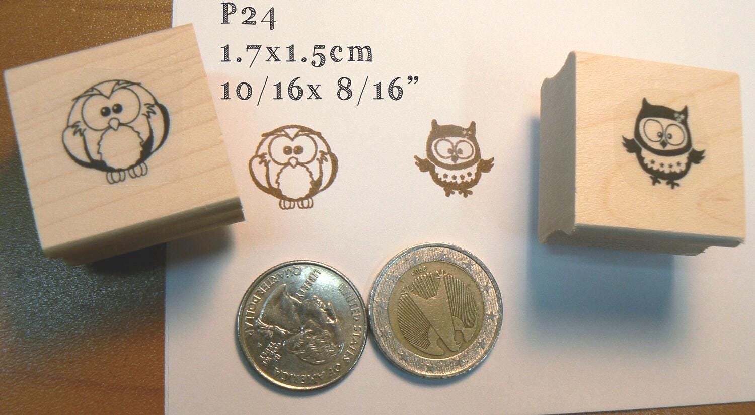 2 miniature owl rubber stamps P24