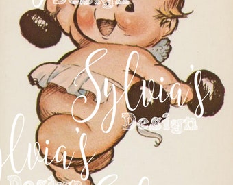 Kewpie weight lifting vintage digital image instant download