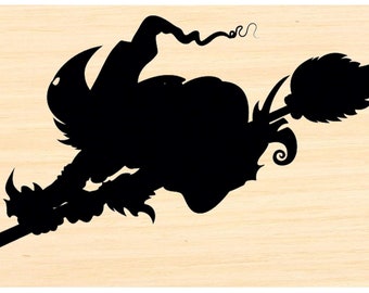 Flying Witch on broom rubber stamp P60