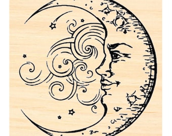 P136 Set of 2 moons facing both ways - Rubber Stamps 2x2"