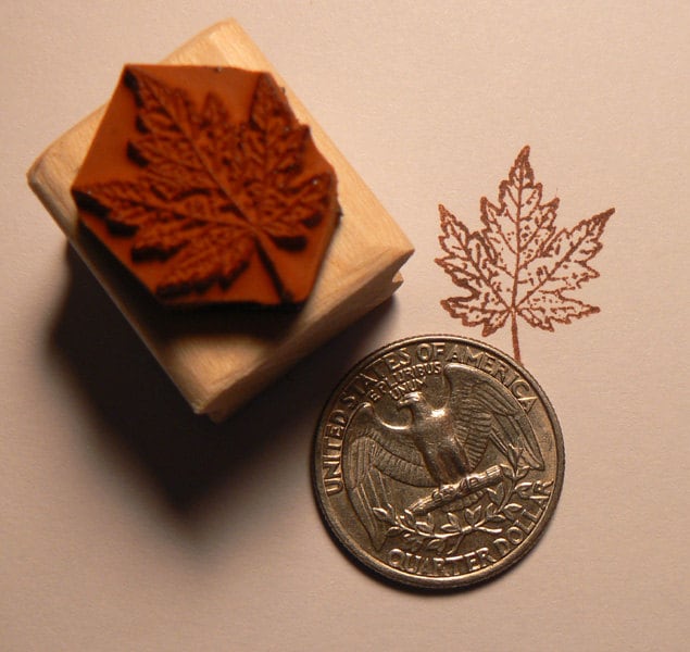 Miniature Hemp Leaf Rubber Stamp - 0.6x0.6 Inch Wood Mounted Craft Stamp