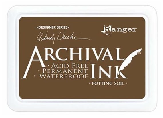 Archival ink dark brown (potting soil), great for fabrics