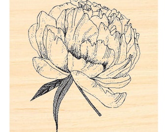 P141 Peony Flower Rubber Stamp