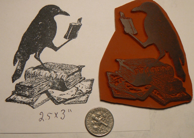 Crow reading a book rubber stamp P51 image 2