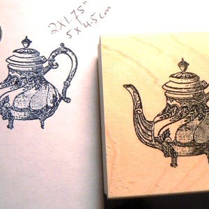 Teapot rubber stamp wood mounted P25
