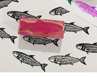 Fish rubber stamp - wood mounted