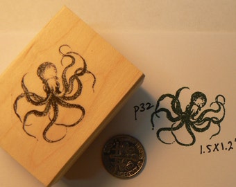 Octopus  Miniature rubber stamp P23
