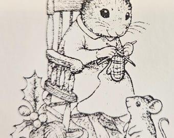 Knitting mamma mouse with child rubber stamp