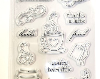 Coffee time- sentiment- clear set rubber stamps- Un Mounted