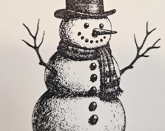 Vintage Style Snowman rubber stamp