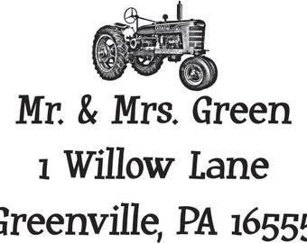 Tractor,Return address rubber stamp WM personalized