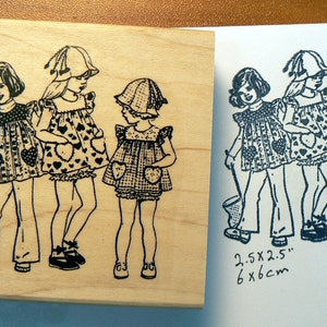 P46 Retro Stil Mädchen, Kinder am Strand Stempel