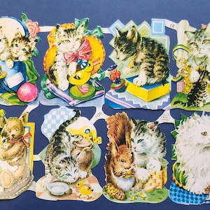 Papel troquelado con forma de gato vintage: recortes alemanes, papel troquelado con relieve 7054