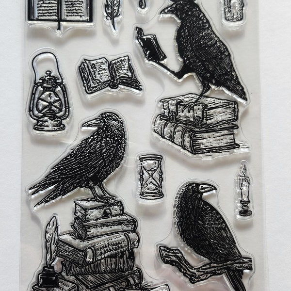 Crows and books Clear Rubber Stamp- Un Mounted