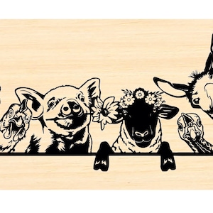 P132 Funny farm animals rubber stamp