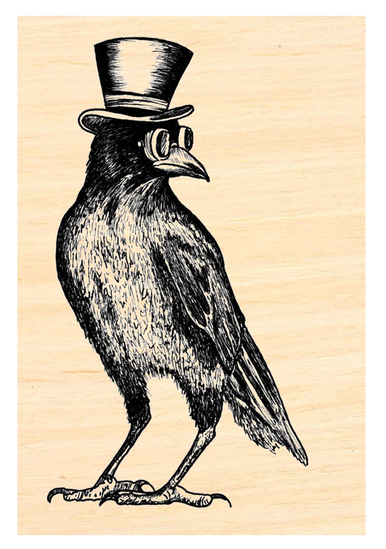 P121 Steampunk Black Crow with top hat rubber stamp image 1