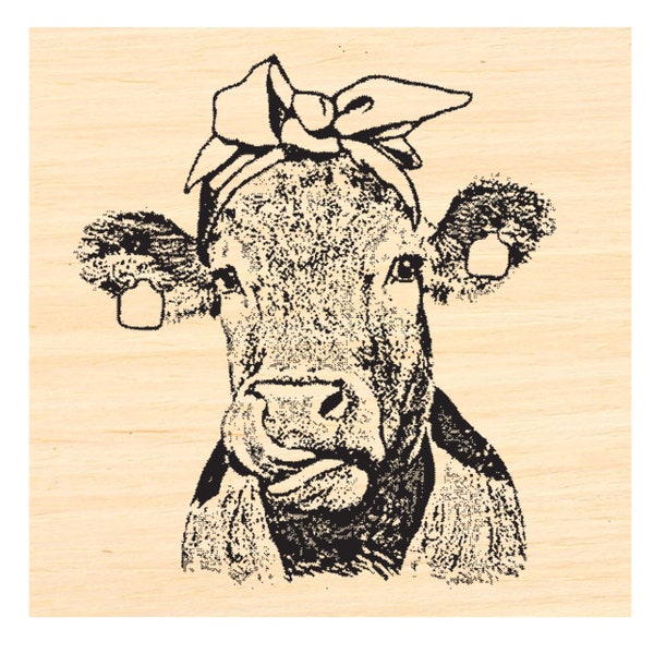 P126 Cutest Cow with head scarf Rubber Stamp