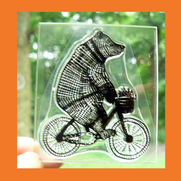 C1  Biking Bear Clear Rubber Stamp- Un Mounted