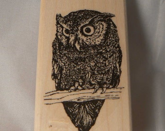 P39 Owl on branch rubber stamp