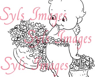 Mother's Day Kewpie with flowers Instant digital download- SVG