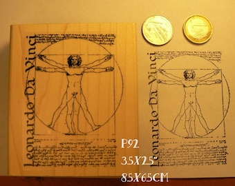 Vitruvian man by Leonardo da Vinci drawing rubber stamp P92