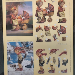 Lámina vintage de M.J.Hummel con imágenes de niños - recortes de papel 3D - fabricación de tarjetas de felicitación