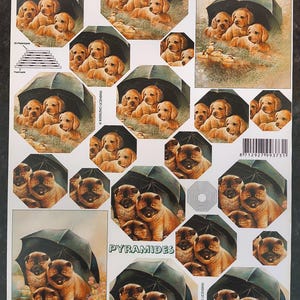 Vintage dogs under umbrella- paper cutting 3D art- greeting card making paper