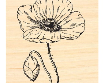 Miniature Poppy flowers rubber stamp P140