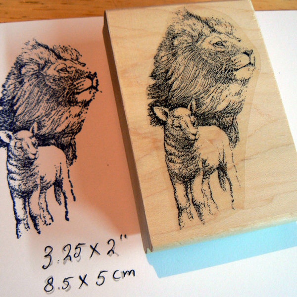 Lion and lamb rubber stamp WM P3