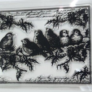 Weihnachtsvögel auf einem Zweig mit Blumen - 3.5x2.25