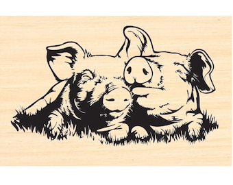 P132 Pig hug rubber stamp