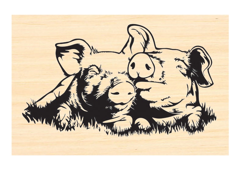 P132 Pig hug rubber stamp image 1