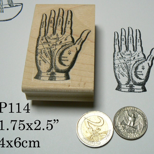 P114 Vintage Palm Reading, Hand Rubber Stamp