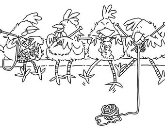 Knitting Chickens rubber stamp - Clear Un mounted
