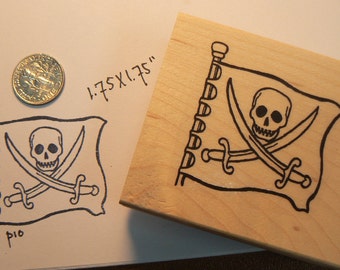 Pirate Jolly Roger Flag rubber stamp WM P10