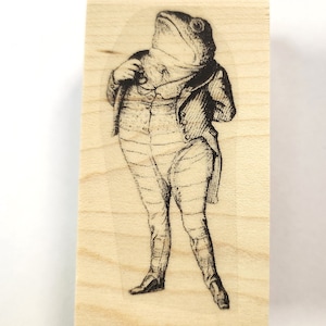 P124 Grenouille dans des vêtements, tampon en caoutchouc de style vintage