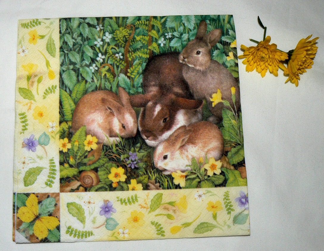 3 Decoupage Napkins, Rabbit Napkins, Whimsical Paper Napkin, Farm Animal  Paper Napkins, Napkins for Decoupage, Decorative Napkins, Collage