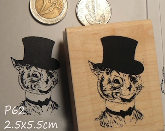 Cat with top hat rubber stamp P60