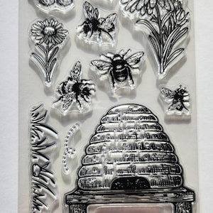 Bienenkorb und Bienen Motivstempel auf einem 15x10mm Bogen