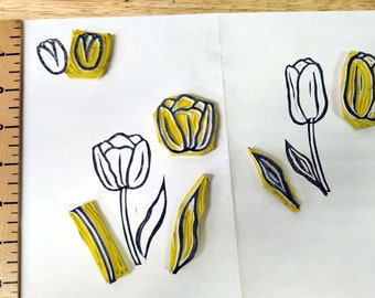 Ugly stamp  - Tulips-  Hand carved stamp