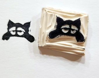 Ugly stamp- Tired cat-   Hand carved stamp