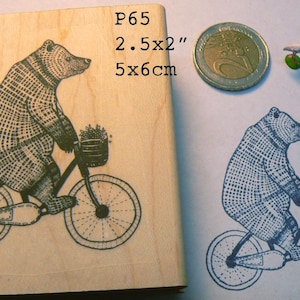 P65 Biking bear rubber stamp, hand drawn