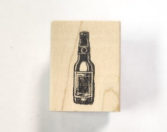Beer bottle rubber stamp miniature P24