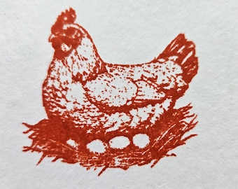 Chicken, hen on nest  rubber stamp
