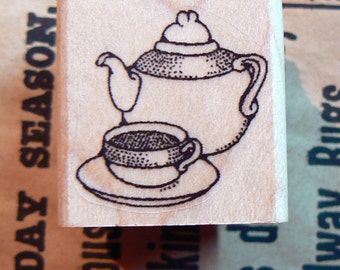 P24 Tea set rubber stamp miniature WM 0.8x0.9