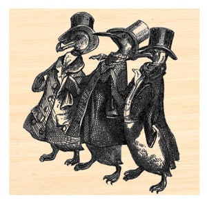 P124 Sello de goma vintage con pingüinos vestidos