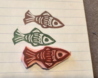 Ugly stamp- Little Fish-   Hand carved stamp